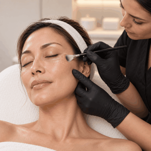 Practitioner applying BioRePeel to a patient’s cheek