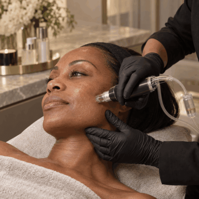 Practitioner performing a DermaFrac facial treatment