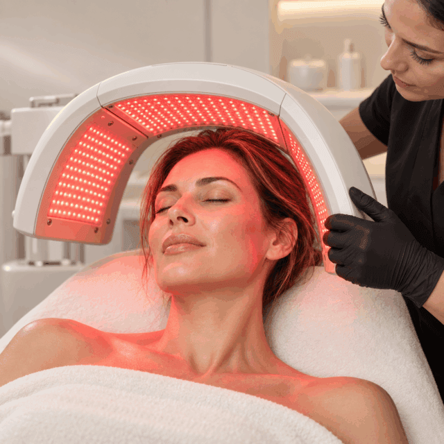 Patient receiving Dermalux LED phototherapy