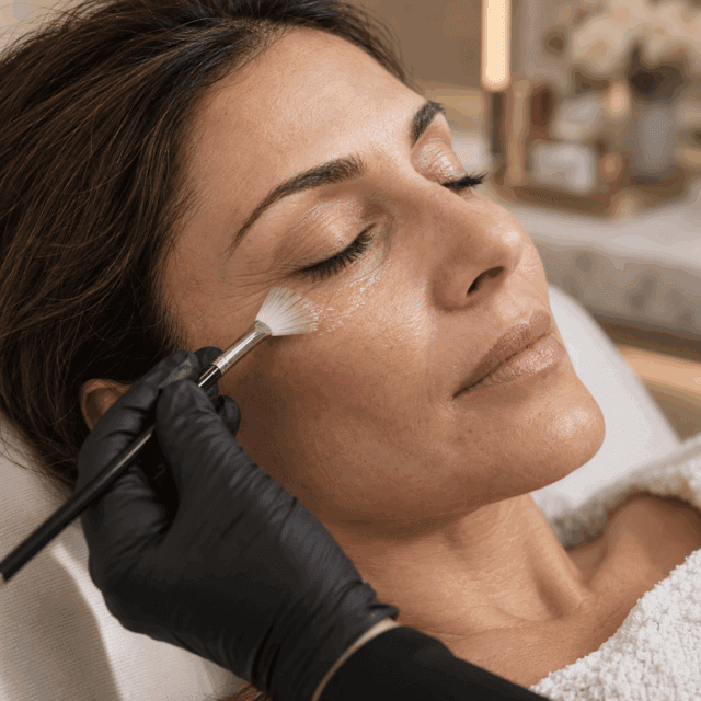 Practitioner applying an Eyecon peel around the eye area