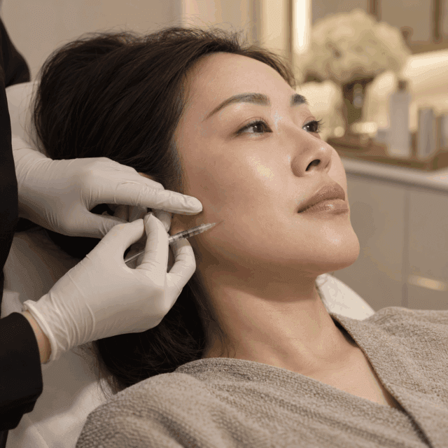 Practitioner performing facial mesotherapy along the jawline